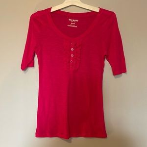 Fuschia tee with ruffle ruching